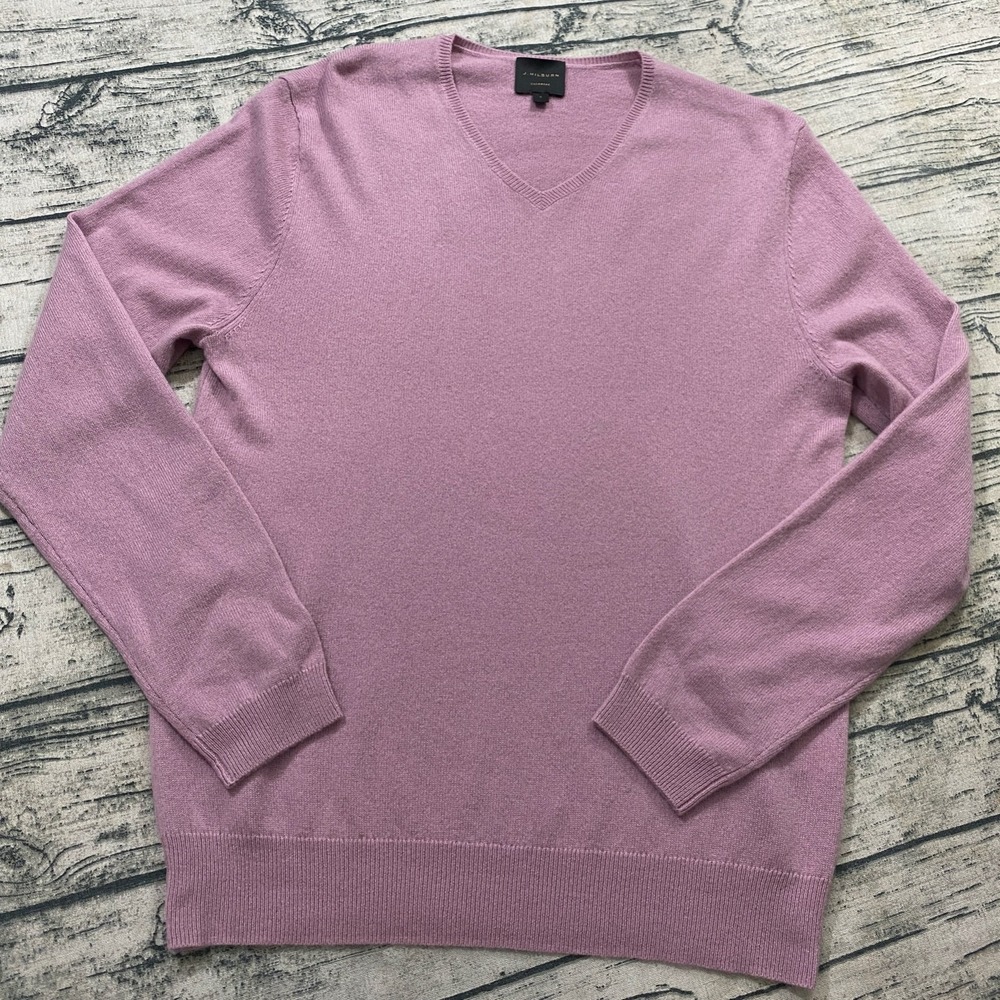 J. Hilburn Mens S Fuscia V-Neck 100% Cashmere Fine Knit Sweater Pullover